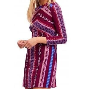 Free People Size M Purple Stella Retro Mini Dress Long Sleeves Festival Mod